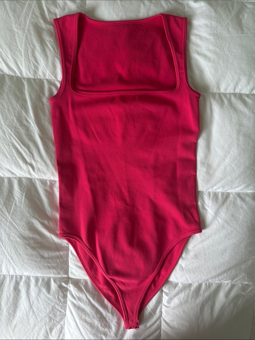 Hot Pink Square Neckline Sleeveless One-Piece Bodysuit